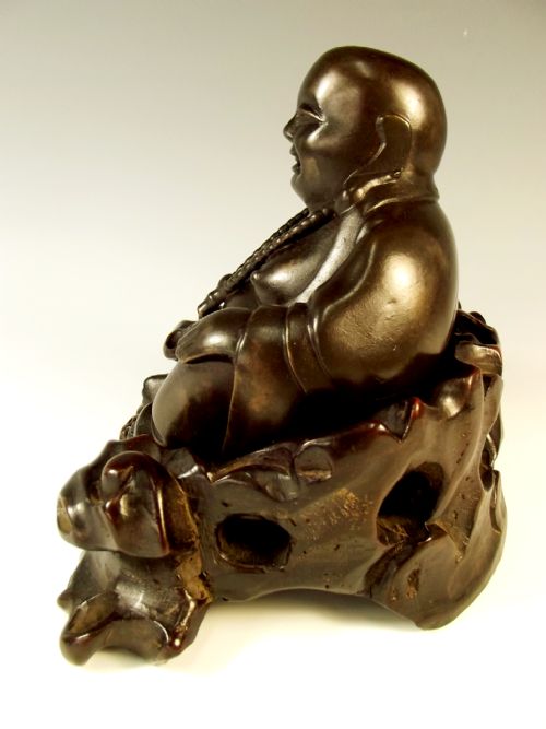 19TH C CHINESE BRONZE BUDDHA IN HARDWOOD STAND - ADDITIONAL PHOTO 3