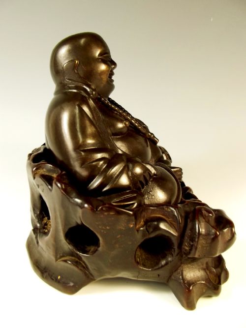 19TH C CHINESE BRONZE BUDDHA IN HARDWOOD STAND - ADDITIONAL PHOTO 5