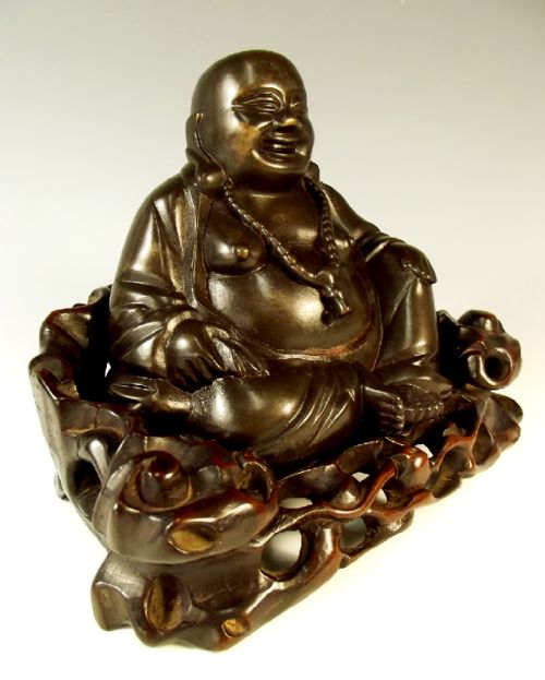 19TH C CHINESE BRONZE BUDDHA IN HARDWOOD STAND - ADDITIONAL PHOTO 6
