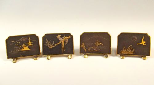 set 4 japanese meiji period komai style menu holders - CATEGORY: ANTIQUE METAL - DATED 1900