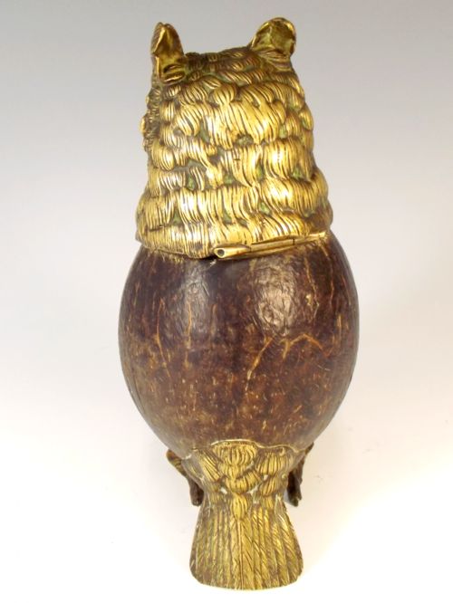 19TH C BRONZE AND COCONUT OWL INKWELL - ADDITIONAL PHOTO 3