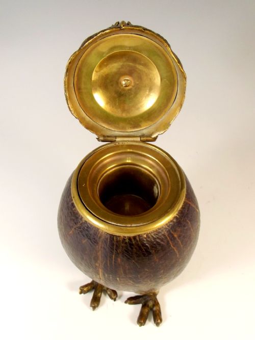19TH C BRONZE AND COCONUT OWL INKWELL - ADDITIONAL PHOTO 4