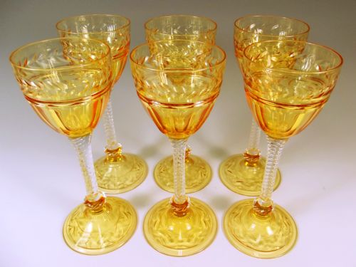 set of six engraved hock glasses by stuart c1920 - CATEGORY: ANTIQUE GLASS - DATED 1920