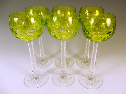 set of six stourbridge engraved hock glasses - CATEGORY: ANTIQUE GLASS - DATED 1900
