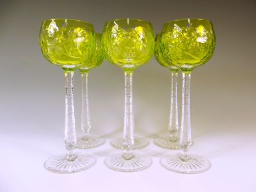SET OF SIX STOURBRIDGE ENGRAVED HOCK GLASSES - ADDITIONAL PHOTO 1