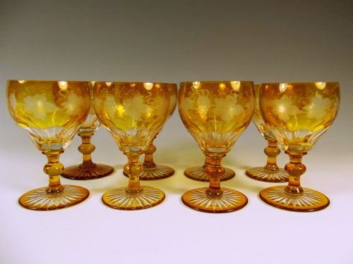 SET OF EIGHT BOHEMIAN ENGRAVED AMBER SHERRY GLASSES C1890 - ADDITIONAL PHOTO 1