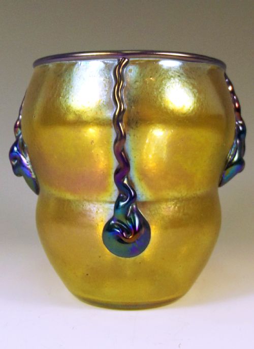 johann loetz yellow and blue glass silberiris vase - CATEGORY: ANTIQUE GLASS - DATED 1920