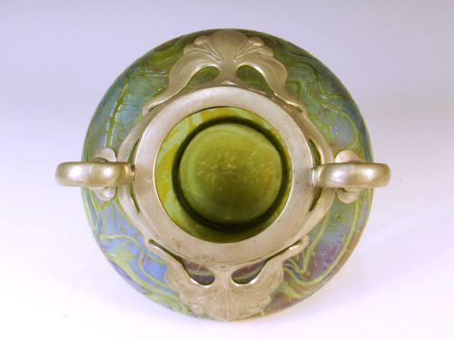 JOHANN LOETZ IRIDESCENT GREEN GLASS VASE WITH PEWTER MOUNTS - ADDITIONAL PHOTO 3