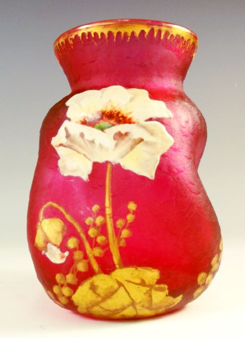 legras mont joye acid etched enamel red glass vase - CATEGORY: ANTIQUE GLASS - DATED 1900
