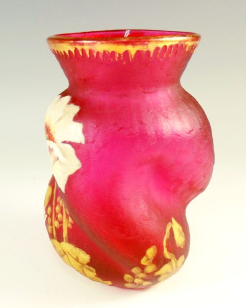 LEGRAS MONT JOYE ACID ETCHED ENAMEL RED GLASS VASE - ADDITIONAL PHOTO 2