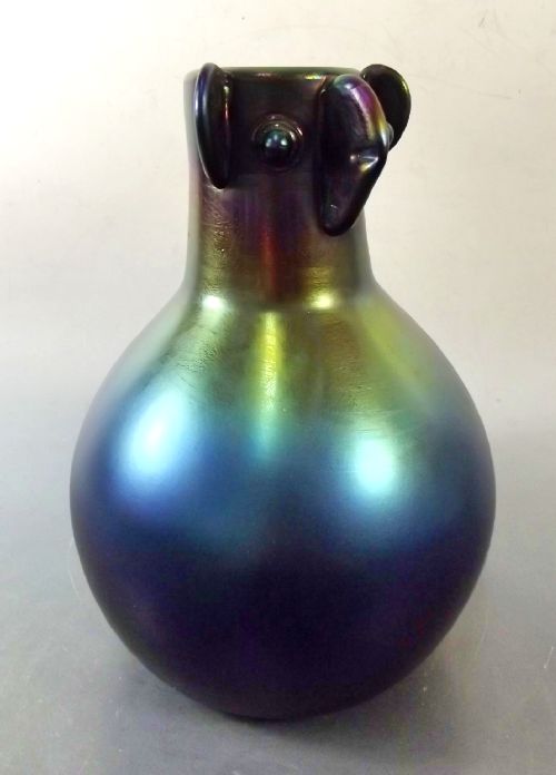 LARGE BRONZE GLASS FACE VASE BY CHRISTOPHER DRESSER FOR THOMAS WEBB C1880 - ADDITIONAL PHOTO 4