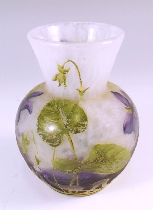 DAUM NANCY CAMEO GLASS VIOLETS VASE - ADDITIONAL PHOTO 1