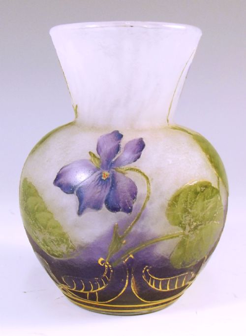 DAUM NANCY CAMEO GLASS VIOLETS VASE - ADDITIONAL PHOTO 2