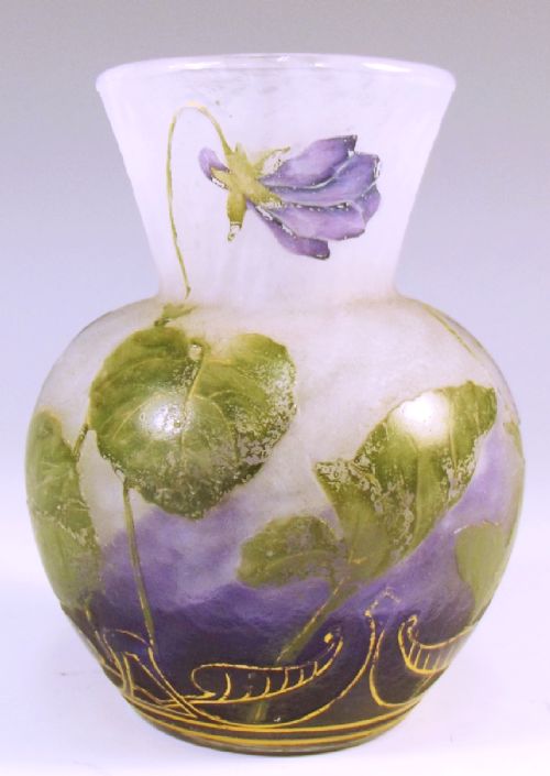 DAUM NANCY CAMEO GLASS VIOLETS VASE - ADDITIONAL PHOTO 3