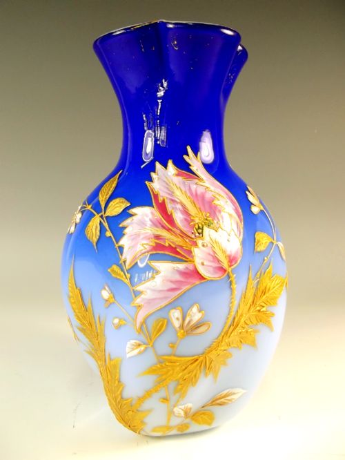harrach cased glass gilt and enamel vase c1890 - CATEGORY: ANTIQUE GLASS - DATED 1890