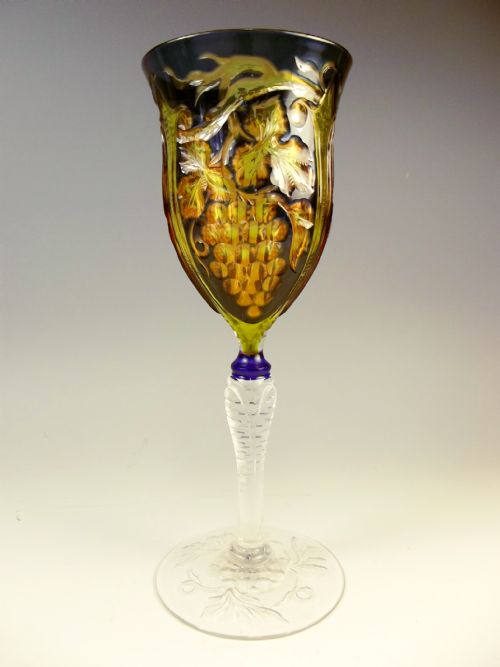 stevens and williams 3 colour intaglio cut wine glass c1890 - CATEGORY: ANTIQUE GLASS - DATED 1890