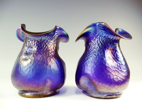 PAIR KRALIK ELECTRIC BLUE IRRIDESCENT GLASS VASES - ADDITIONAL PHOTO 1
