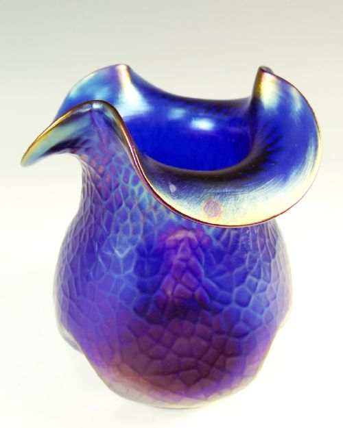 PAIR KRALIK ELECTRIC BLUE IRRIDESCENT GLASS VASES - ADDITIONAL PHOTO 2