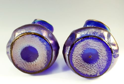 PAIR KRALIK ELECTRIC BLUE IRRIDESCENT GLASS VASES - ADDITIONAL PHOTO 4