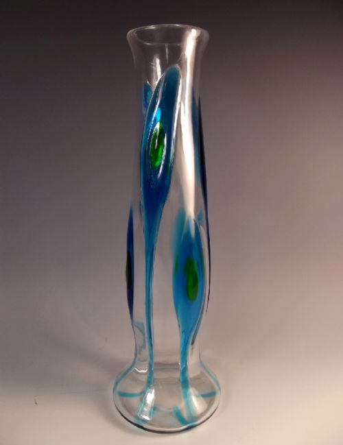 art nouveau stuart and sons peacock eye glass vase - CATEGORY: ANTIQUE GLASS - DATED 1890