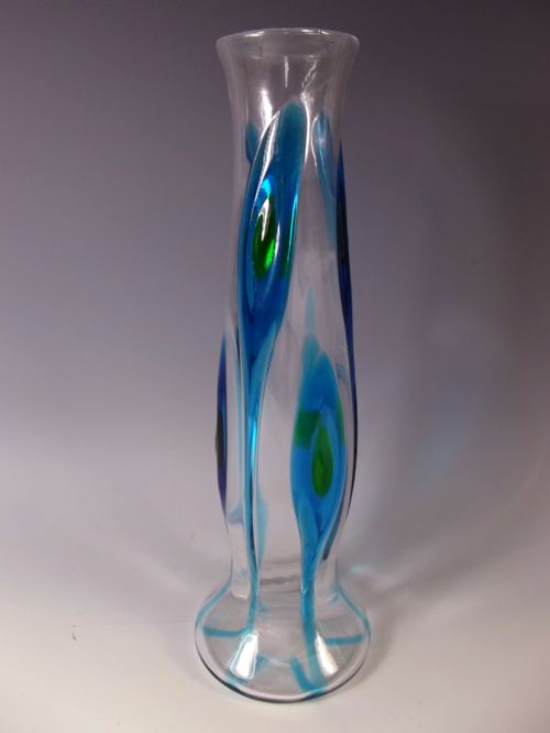ART NOUVEAU STUART AND SONS PEACOCK EYE GLASS VASE - ADDITIONAL PHOTO 2