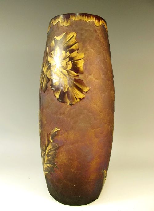 MAUVE LEGRAS MONT JOYE CAMEO CUT ACID ETCHED GILDED GLASS POPPY VASE - ADDITIONAL PHOTO 1
