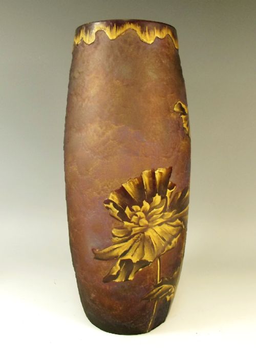MAUVE LEGRAS MONT JOYE CAMEO CUT ACID ETCHED GILDED GLASS POPPY VASE - ADDITIONAL PHOTO 3