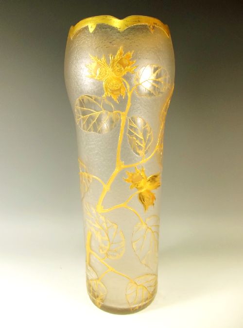 huge legras st dennis cameo cut acid etched gilded vase - CATEGORY: ANTIQUE GLASS - DATED 1900