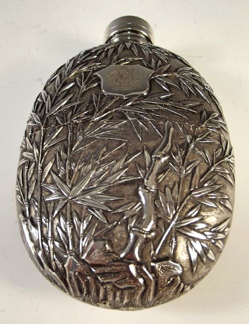 fine chinese silver hip flask and cup c1890 - CATEGORY: ANTIQUE SILVER - DATED 1890