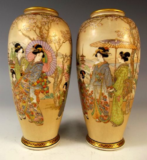pair japanese satsuma vases by shozan - CATEGORY: ANTIQUE VASES - DATED 1890