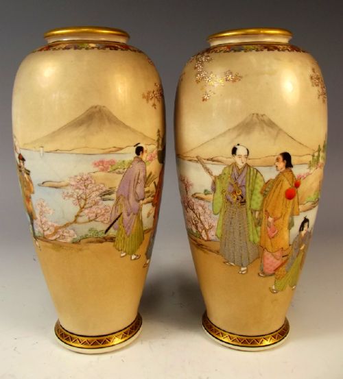PAIR JAPANESE SATSUMA VASES BY SHOZAN - ADDITIONAL PHOTO 1