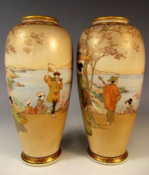 PAIR JAPANESE SATSUMA VASES BY SHOZAN - ADDITIONAL PHOTO 2
