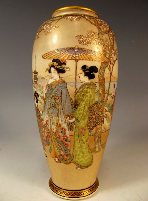 PAIR JAPANESE SATSUMA VASES BY SHOZAN - ADDITIONAL PHOTO 4