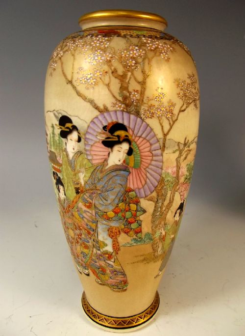 PAIR JAPANESE SATSUMA VASES BY SHOZAN - ADDITIONAL PHOTO 5