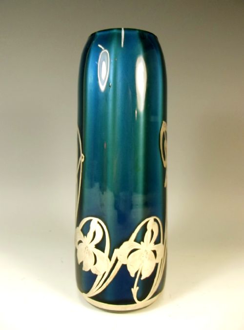 LOETZ BLUE METALLIN SILVER OVERLAID GLASS VASE - ADDITIONAL PHOTO 1