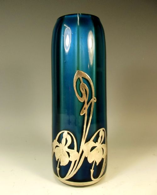 LOETZ BLUE METALLIN SILVER OVERLAID GLASS VASE - ADDITIONAL PHOTO 2