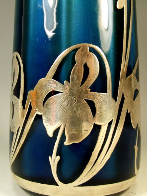 LOETZ BLUE METALLIN SILVER OVERLAID GLASS VASE - ADDITIONAL PHOTO 3