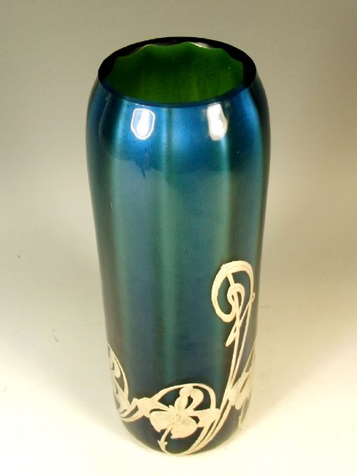 LOETZ BLUE METALLIN SILVER OVERLAID GLASS VASE - ADDITIONAL PHOTO 4