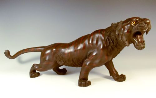 japanese meiji period patinated bronze tiger okimono - CATEGORY: ANTIQUE METAL - DATED 1890