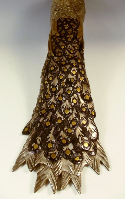 JAPANESE MEIJI PERIOD SILVERED BRONZE PEACOCK OKIMONO - ADDITIONAL PHOTO 6