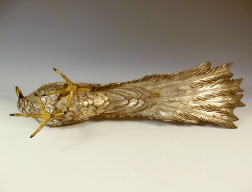 JAPANESE MEIJI PERIOD SILVERED BRONZE PEACOCK OKIMONO - ADDITIONAL PHOTO 8