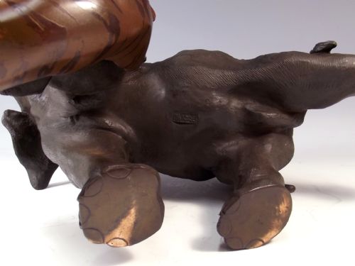 LARGE JAPANESE MEIJI PERIOD BRONZE ELEPHANT TIGER GROUP OKIMONO - ADDITIONAL PHOTO 12