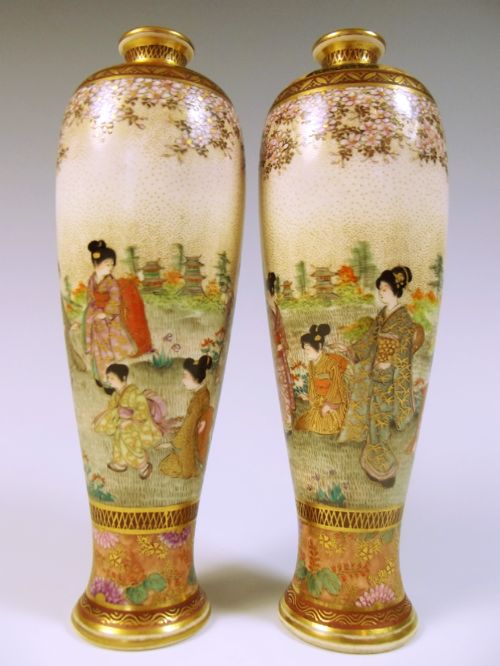 PAIR JAPANESE MEIJI PERIOD SATSUMA GEISHA VASES - ADDITIONAL PHOTO 3