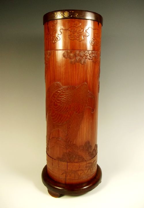 japanese meiji period bamboo pot with inlaid iron mount - CATEGORY: ANTIQUE MISCELLANEOUS - DATED 1890
