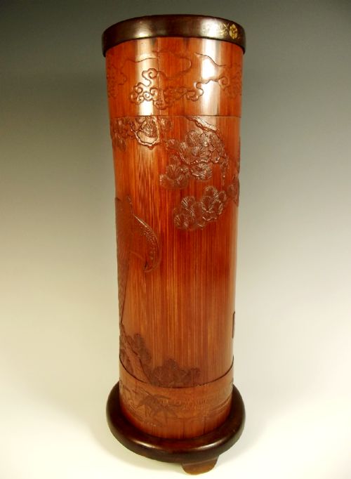 JAPANESE MEIJI PERIOD BAMBOO POT WITH INLAID IRON MOUNT - ADDITIONAL PHOTO 2