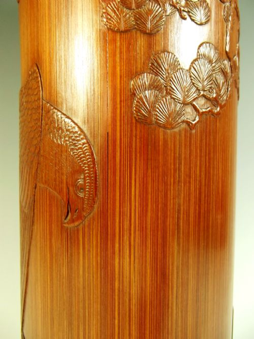 JAPANESE MEIJI PERIOD BAMBOO POT WITH INLAID IRON MOUNT - ADDITIONAL PHOTO 3