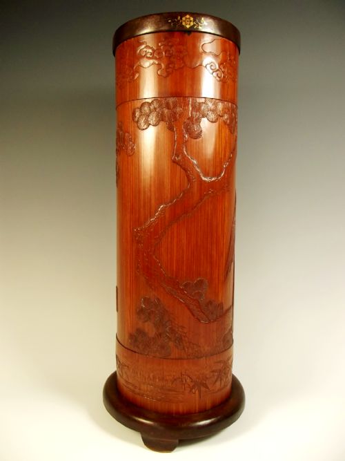 JAPANESE MEIJI PERIOD BAMBOO POT WITH INLAID IRON MOUNT - ADDITIONAL PHOTO 5