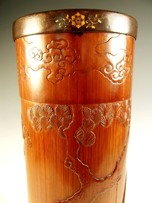 JAPANESE MEIJI PERIOD BAMBOO POT WITH INLAID IRON MOUNT - ADDITIONAL PHOTO 6