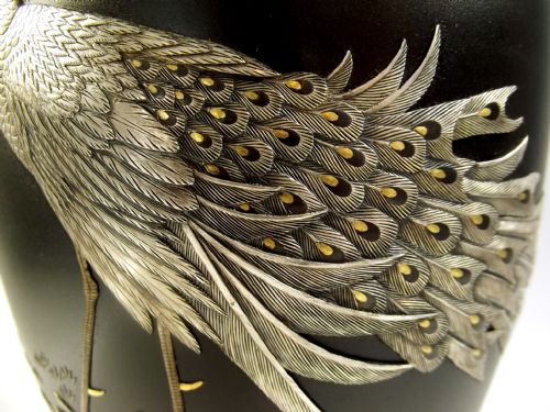 JAPANESE MEIJI PERIOD BRONZE ONLAID PEACOCK VASE - ADDITIONAL PHOTO 3