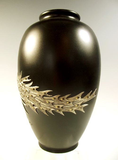 JAPANESE MEIJI PERIOD BRONZE ONLAID PEACOCK VASE - ADDITIONAL PHOTO 4